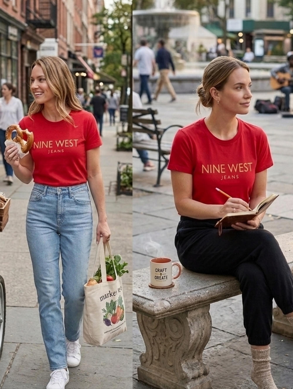 Nine West Jeans Red Graphic Tee - Metallic Gold Logo. Size M